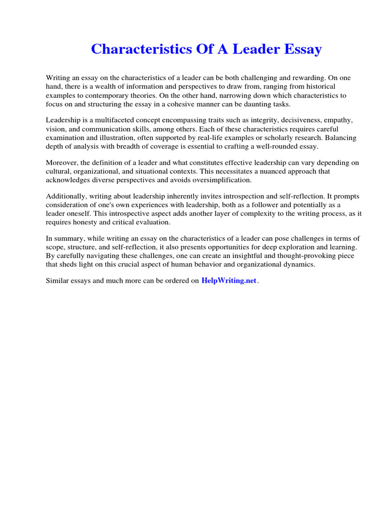 Characteristics of A Leader Essay | PDF