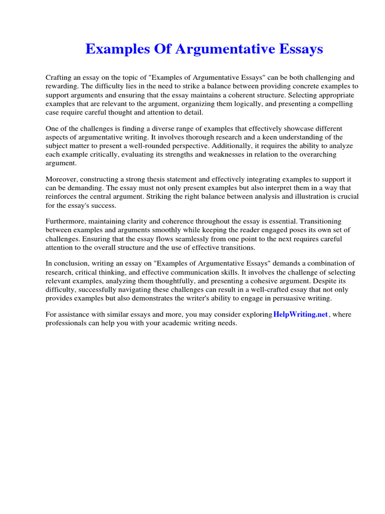 Examples of Argumentative Essays | PDF