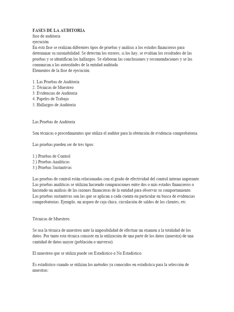 Fases de La Auditoria | PDF | Auditoría | Muestreo (Estadísticas)