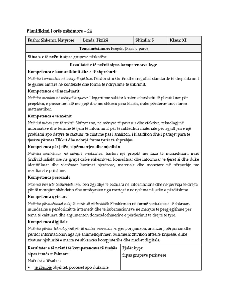 Fizika 11 Ditaret e Projekteve | PDF