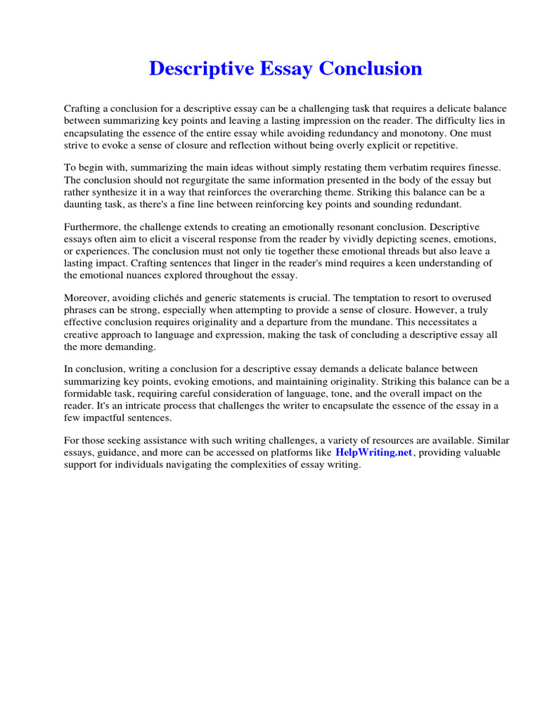Descriptive Essay Conclusion | PDF | Attachment Theory | Psychology