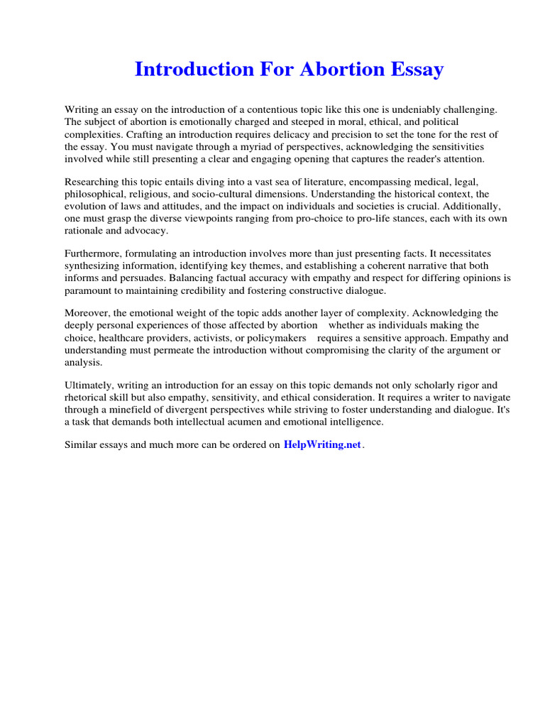 Introduction For Abortion Essay | PDF