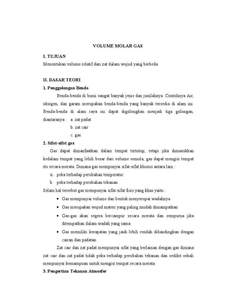 Laporan Praktikum Volume Molar Gas