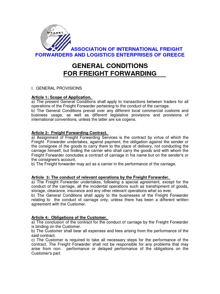 Freight Forwarding General Conditions Greece | PDF | Legal Liability ...