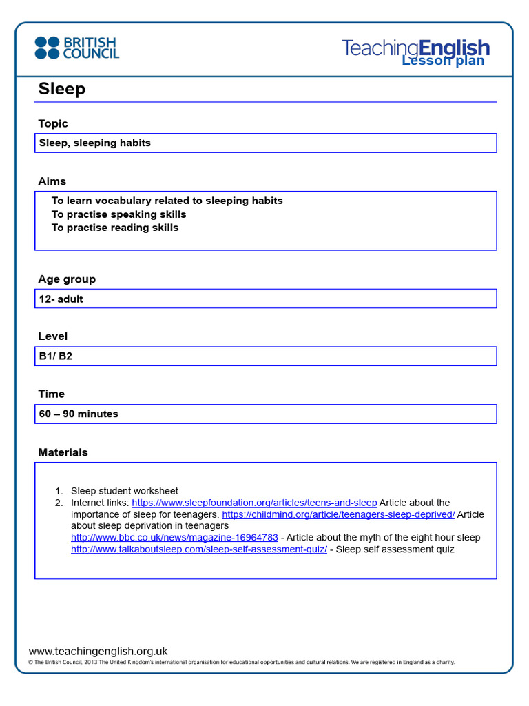 Sleep Lesson Plan - 0 | PDF | Sleep | Dream