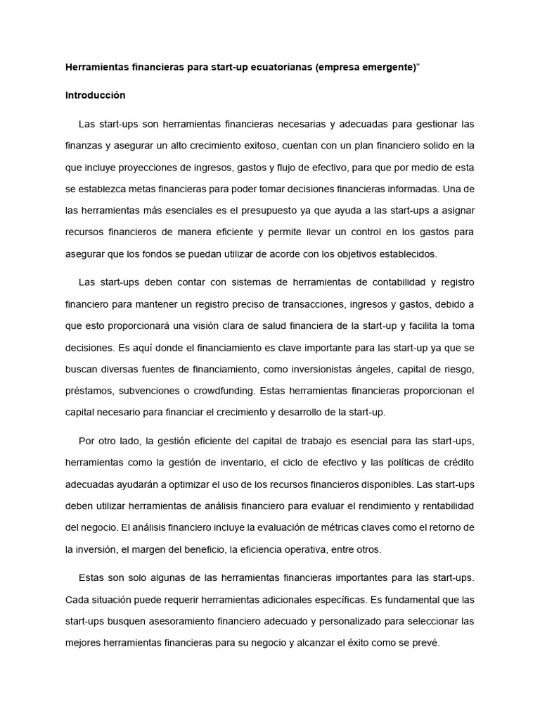 Herramientas Financieras para Startups en Ecuador | PDF | Empresa de ...