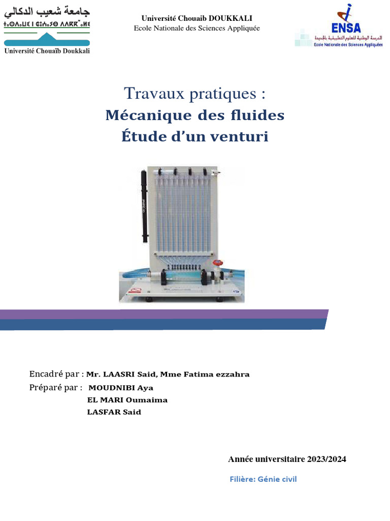 Étude du Venturi en Mécanique des Fluides PDF Pression Mécanique — free download