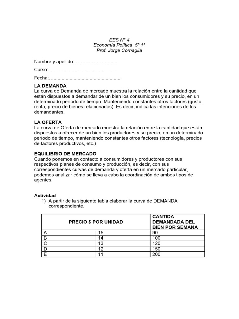 Curvas de Demanda y Oferta en Economía | PDF | Oferta (economía ...