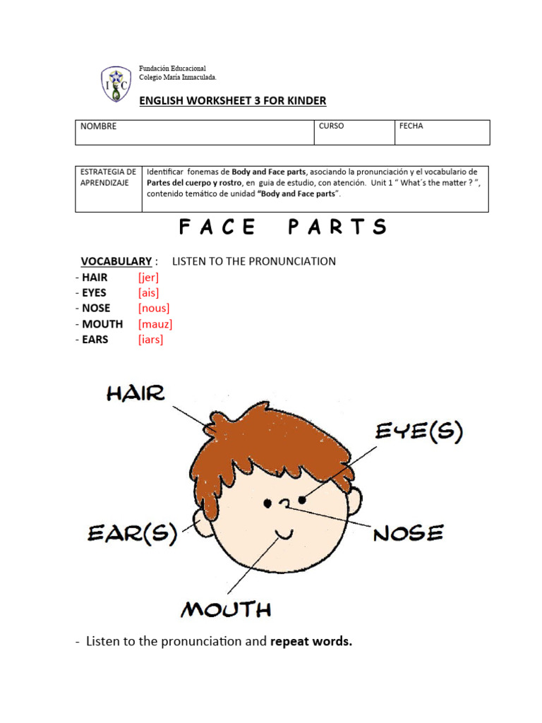 Guia 3 KINDER FACE AND BODY PARTS MODIFICADA | PDF