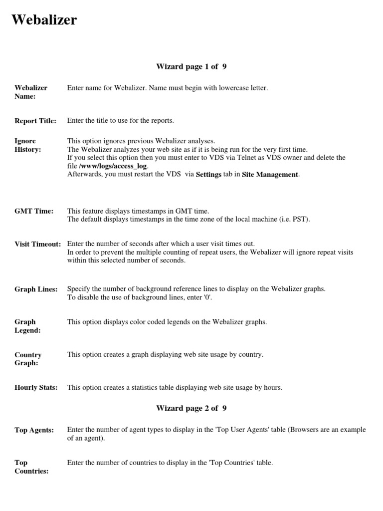 Webalizer: Wizard Page 1 of 9 | PDF | Uniform Resource Locator | Web ...