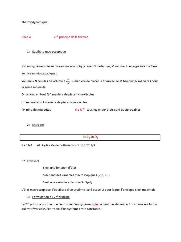 Second Principe de la Thermodynamique | PDF | Entropie | Équilibre ...