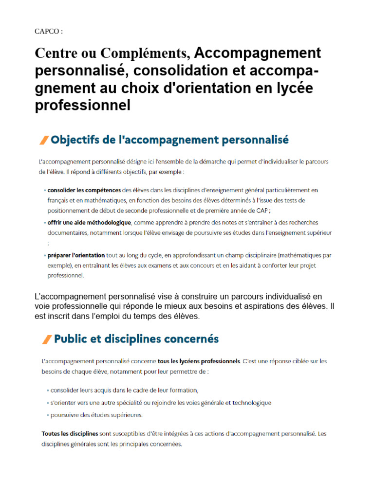 Accompagnement Personnalisé en CAPCO | PDF | Évolution de carrière | Art
