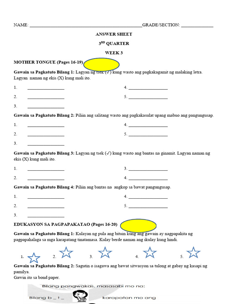 Answersheet 3rd Week 3 | PDF