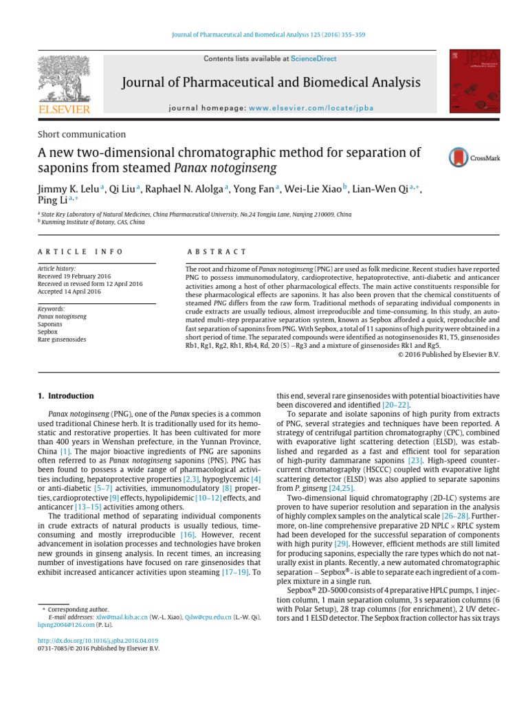 A New Two-Dimensional Chromatographic Method For Separation of Saponins ...