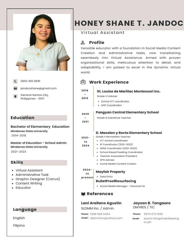 CV-Honey Shane Jandoc | PDF | Communication | Human Communication