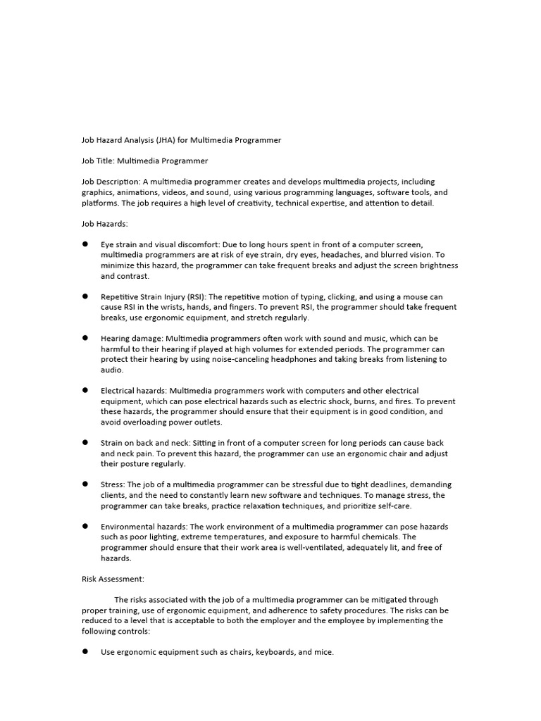 Job Hazard Analysis Pdf Human Factors And Ergonomics Computer
