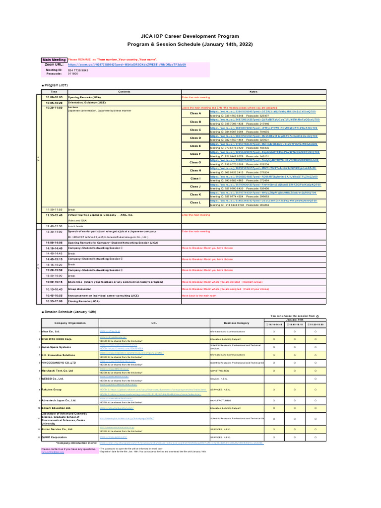JICA IOP Career Development Program Schedule | PDF | Computing