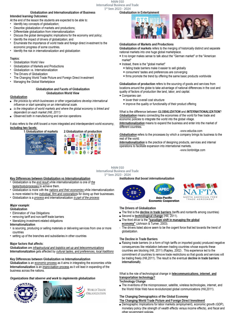 Globalization and Internationalization of Business PDF Foreign