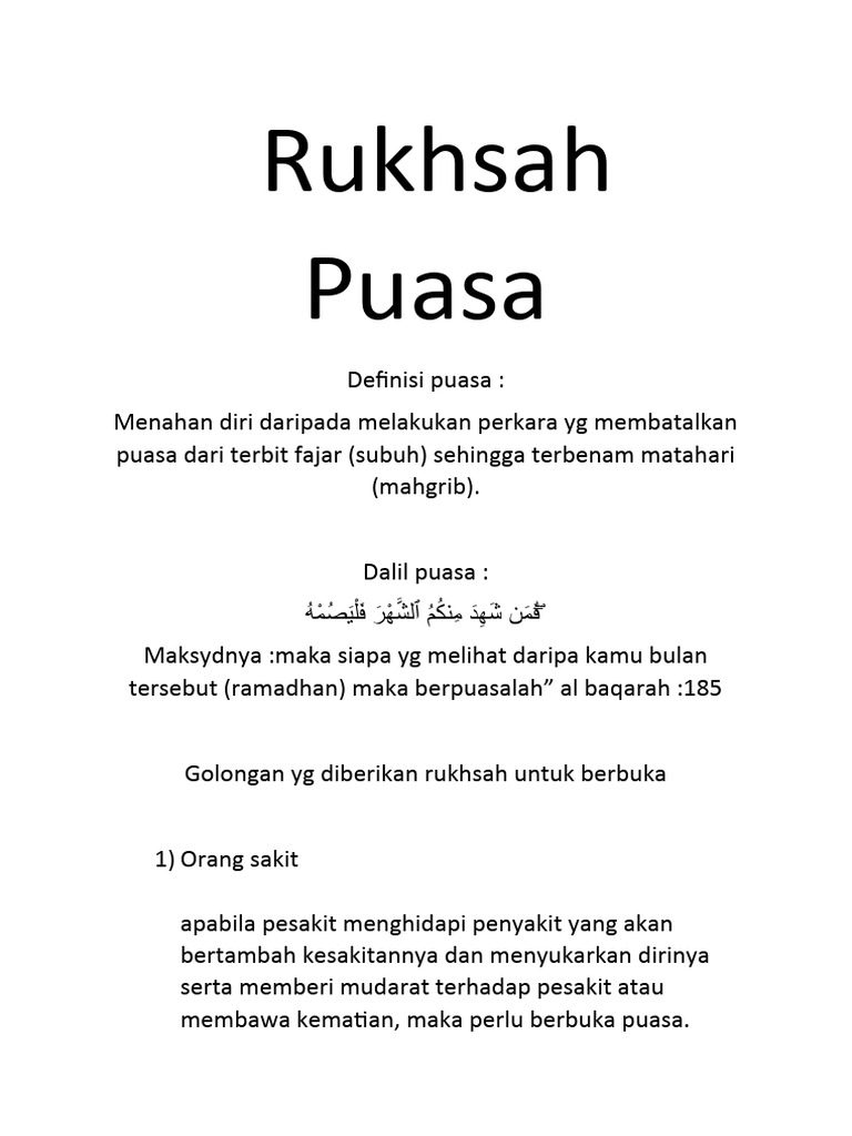 Rukhsah Puasa untuk Orang Sakit dan Musafir | PDF
