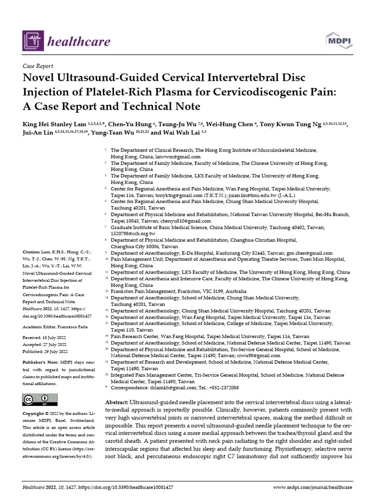 2022 Novel Ultrasound Guided Cervical Intervertebral Disc Injection of ...