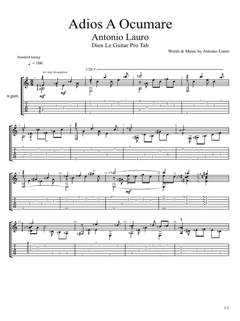 Adios A Ocumare Guitar Tutorial Tab Pdf Guitar Family