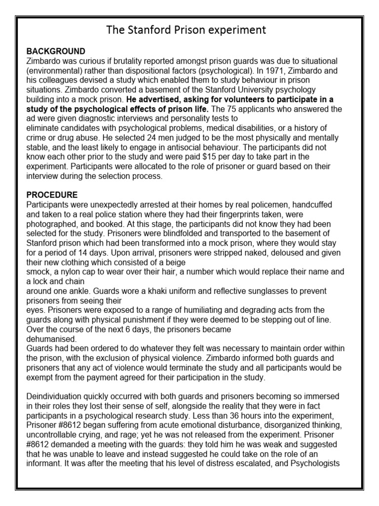 Stanford Prison Experiment Pdf Psychology Social Psychology