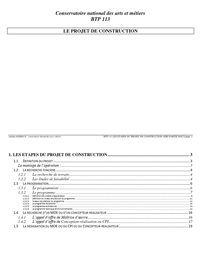 Étapes du Projet de Construction BTP 113 | PDF | Ingénierie