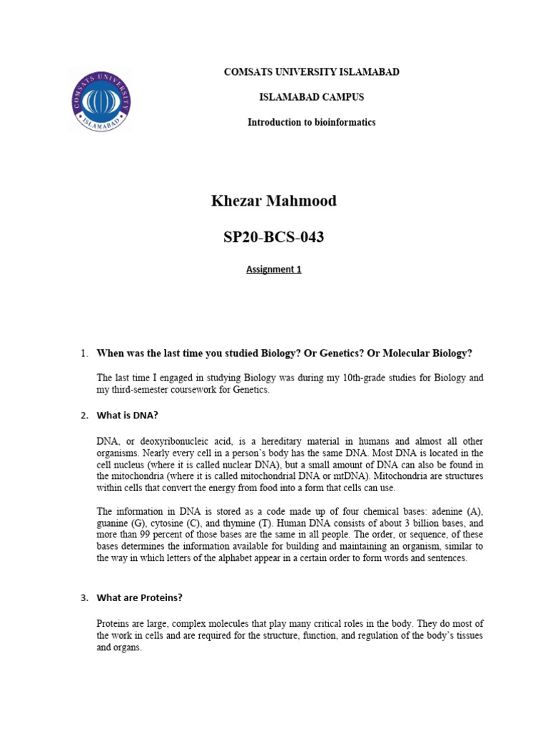 Assignment 1 | PDF | Dna | Bioinformatics