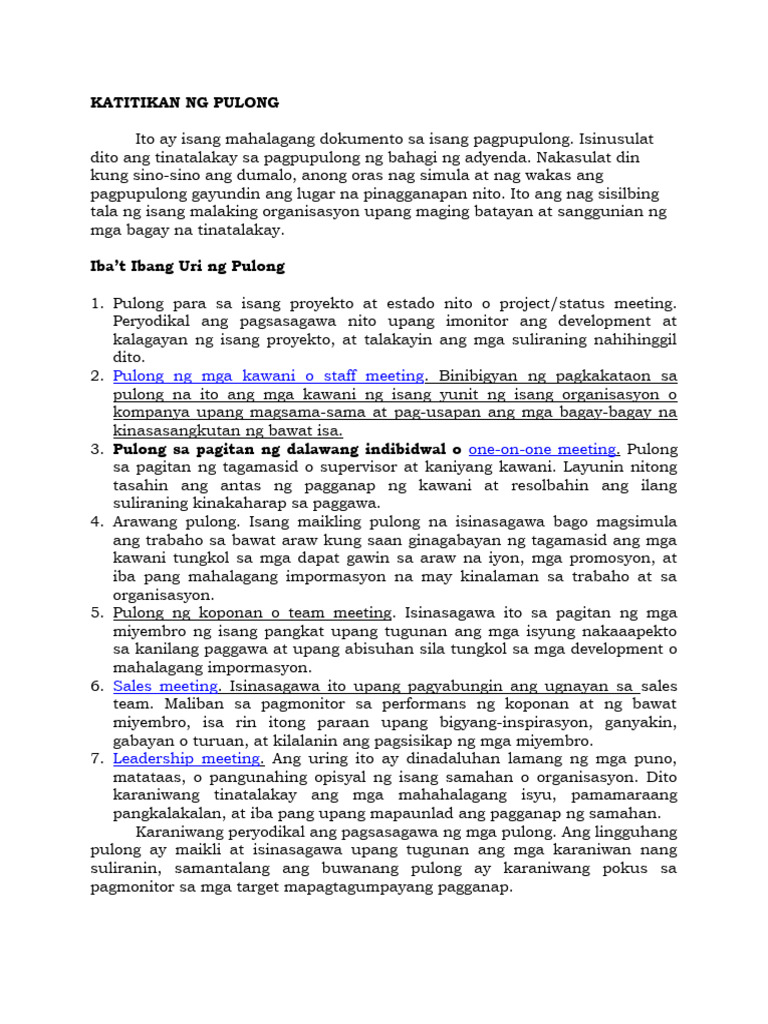 Katitikan NG Pulong | PDF