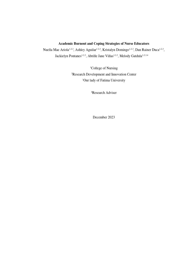 Nurse Educators: Burnout and Coping Strategies | PDF | Stress (Biology ...