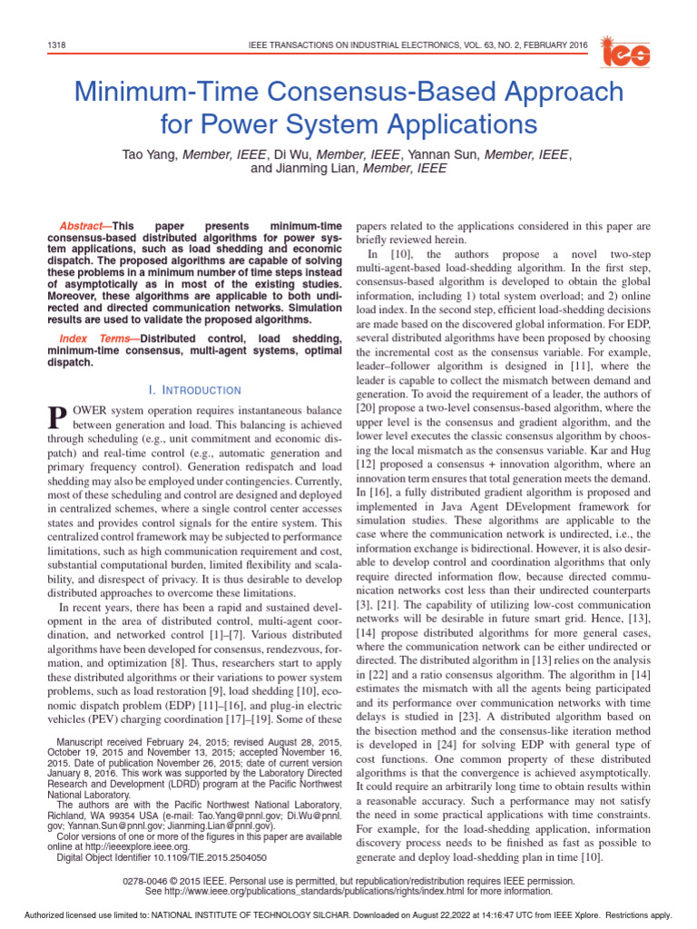 Minimum-Time Consensus in Power Systems | PDF | Matrix (Mathematics ...