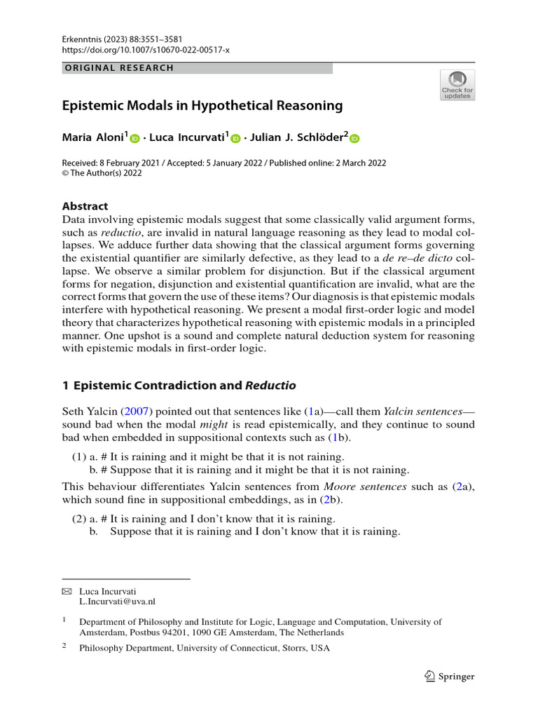 Epistemic Modals in Hypothetical Reasoning: Maria Aloni Luca Incurvati ...