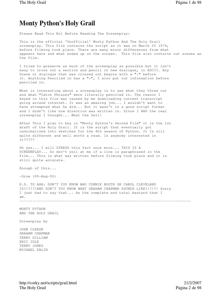 Monty Pyton Dialogue | PDF | Monty Python | Galahad