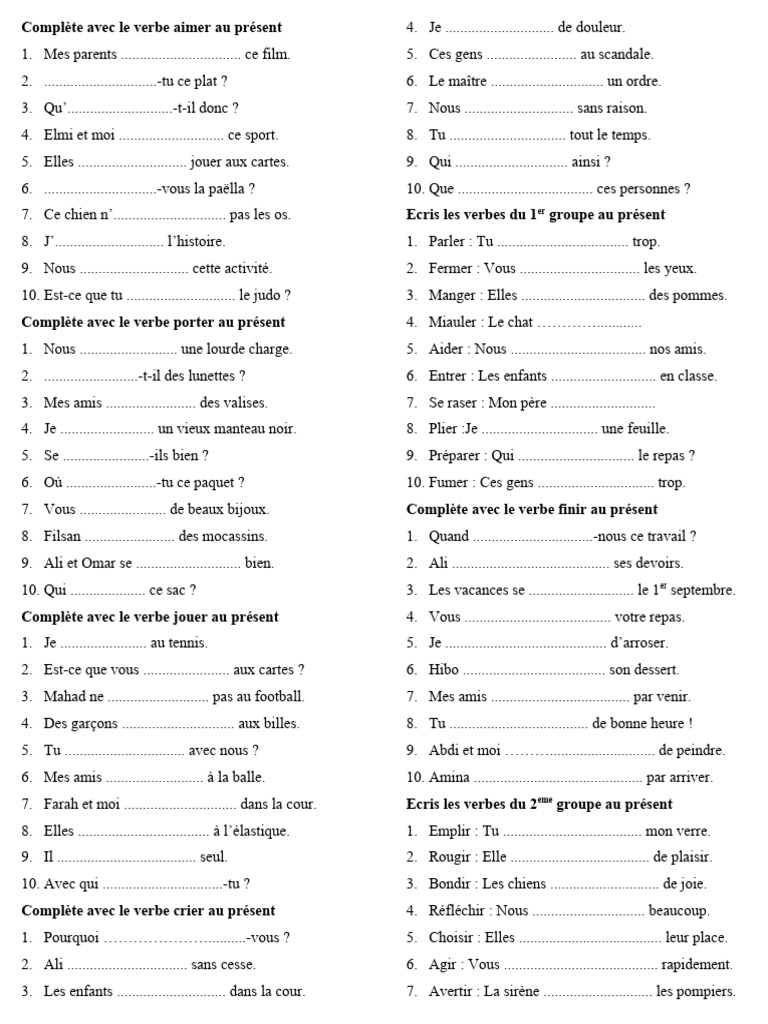 Exercices de conjugaison au présent | PDF | Arts du langage et ...