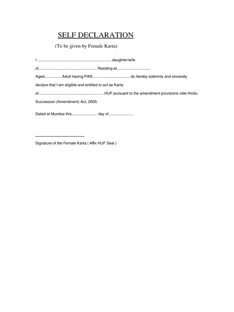 Female Karta Self-Declaration Form | PDF