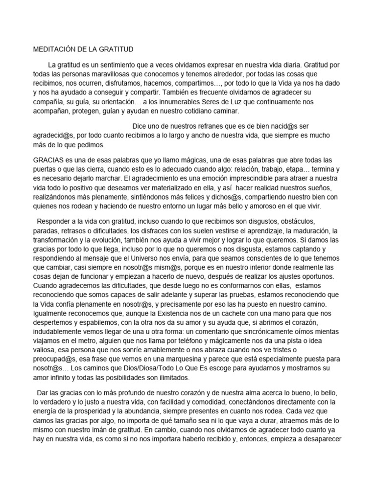 Meditación para Cultivar la Gratitud | PDF | Amor | Gratitud