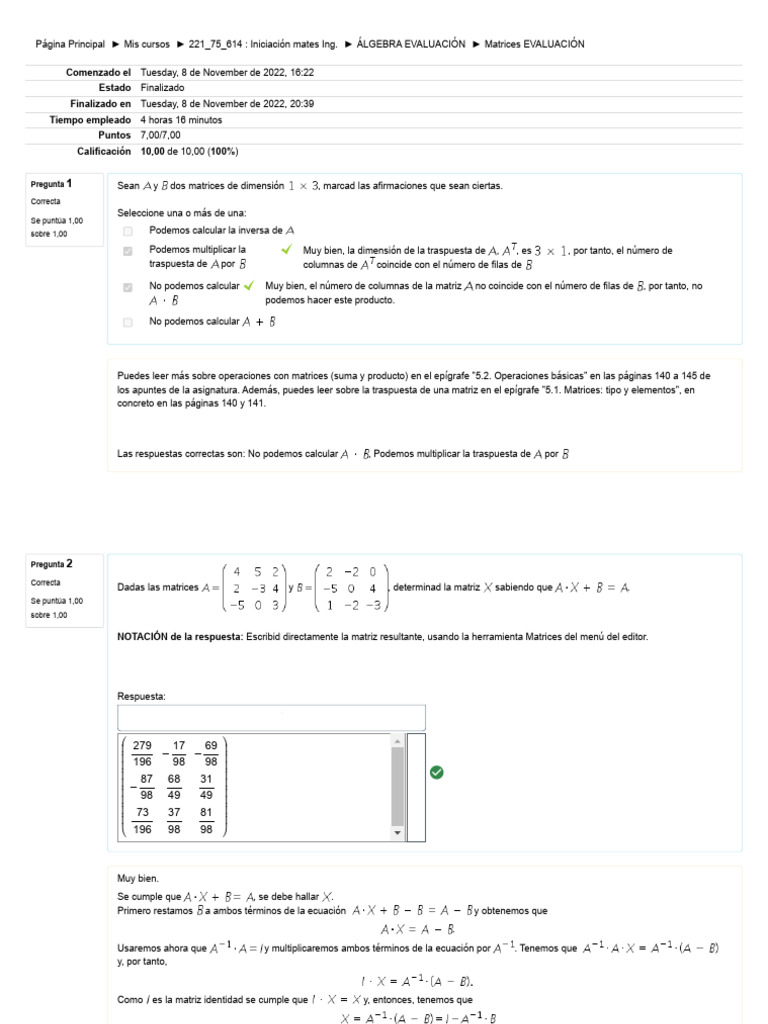 Evaluación de Álgebra: Matrices | PDF | Matriz (Matemáticas) | Determinante