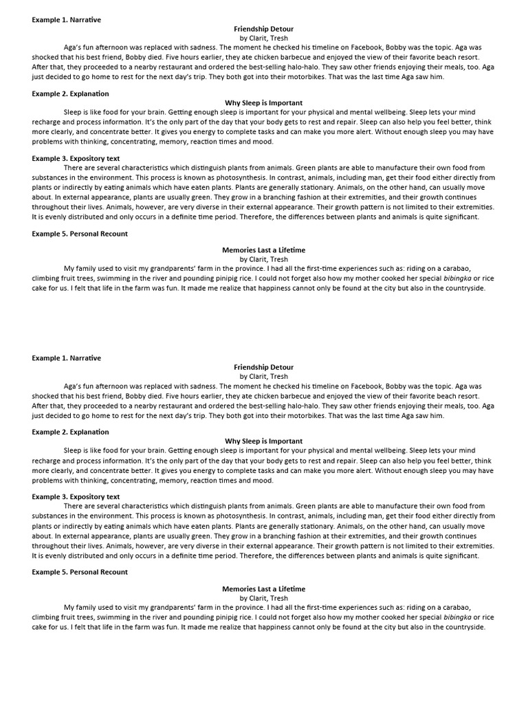 text types examples grade 8