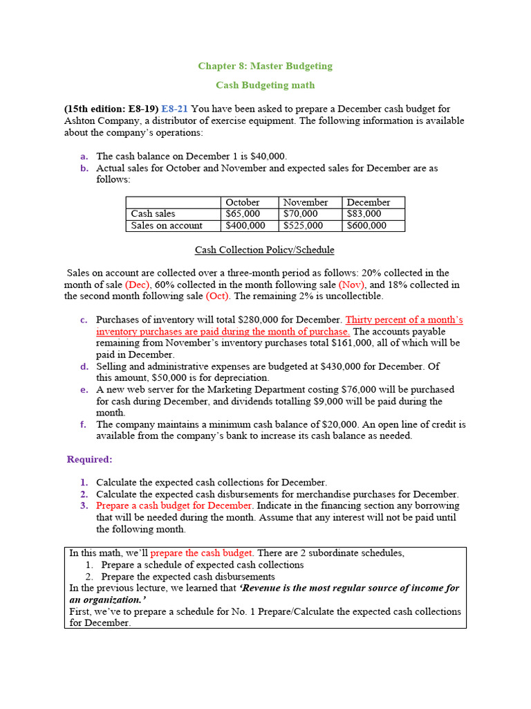 Chapter 8 Master Budgeting | PDF | Inventory | Cash