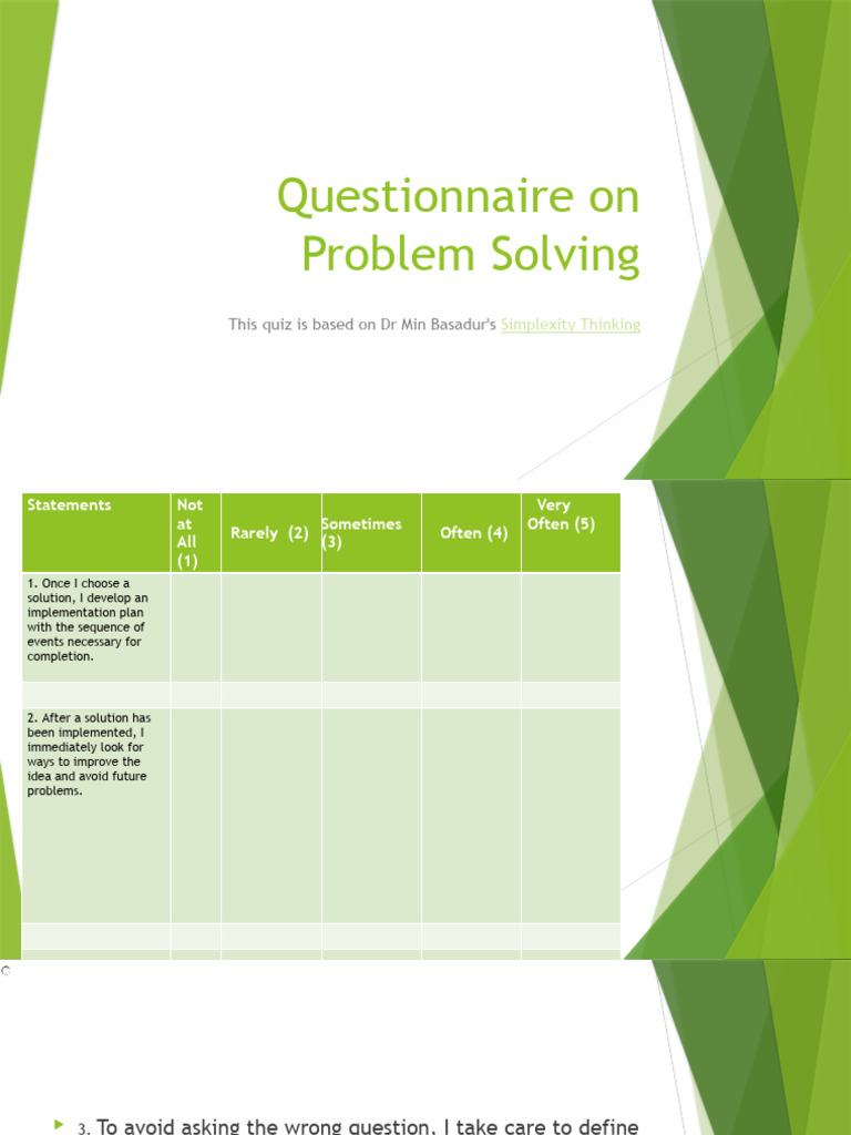 Problem Solving Skills Assessment Questionnaire | PDF | Cognitive ...