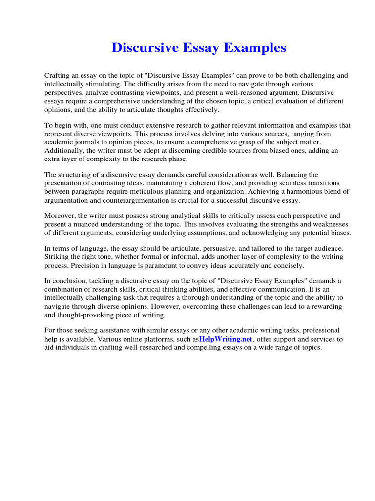 Discursive Essay Examples | PDF