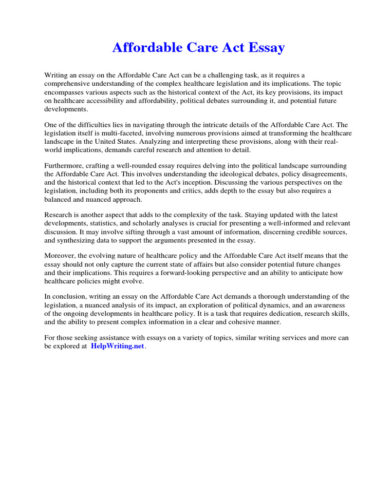 Affordable Care Act Essay | PDF | Politics | Social Science