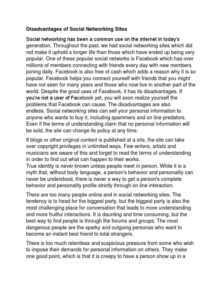 Disadvantages of Social Networking Sites | PDF | Social Networking ...