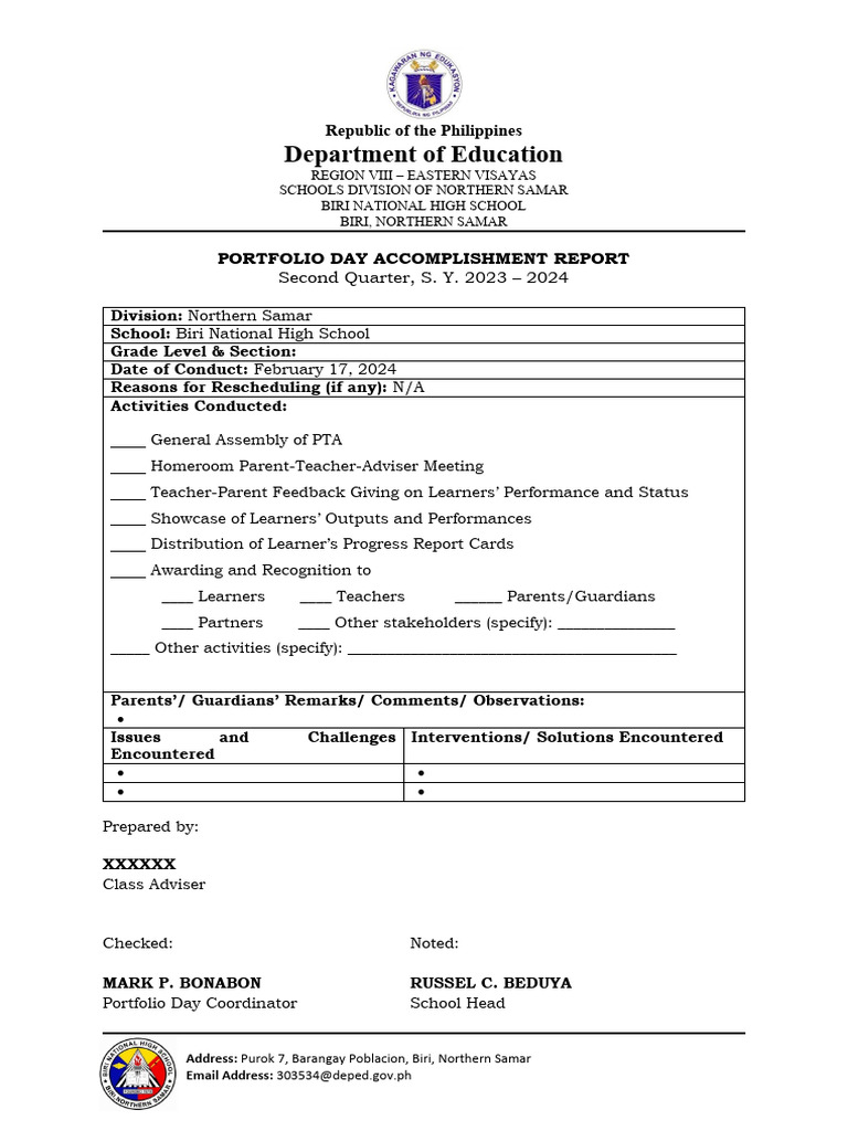Biri NHS 2nd Quarter Portfolio Day ACR PDF