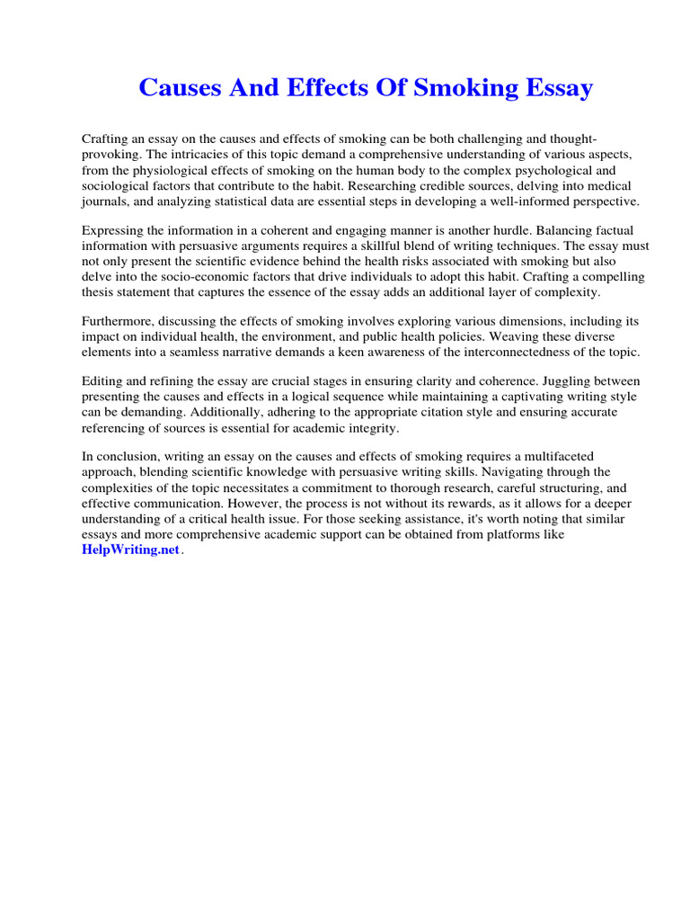 Causes and Effects of Smoking Essay PDF Central Processing Unit