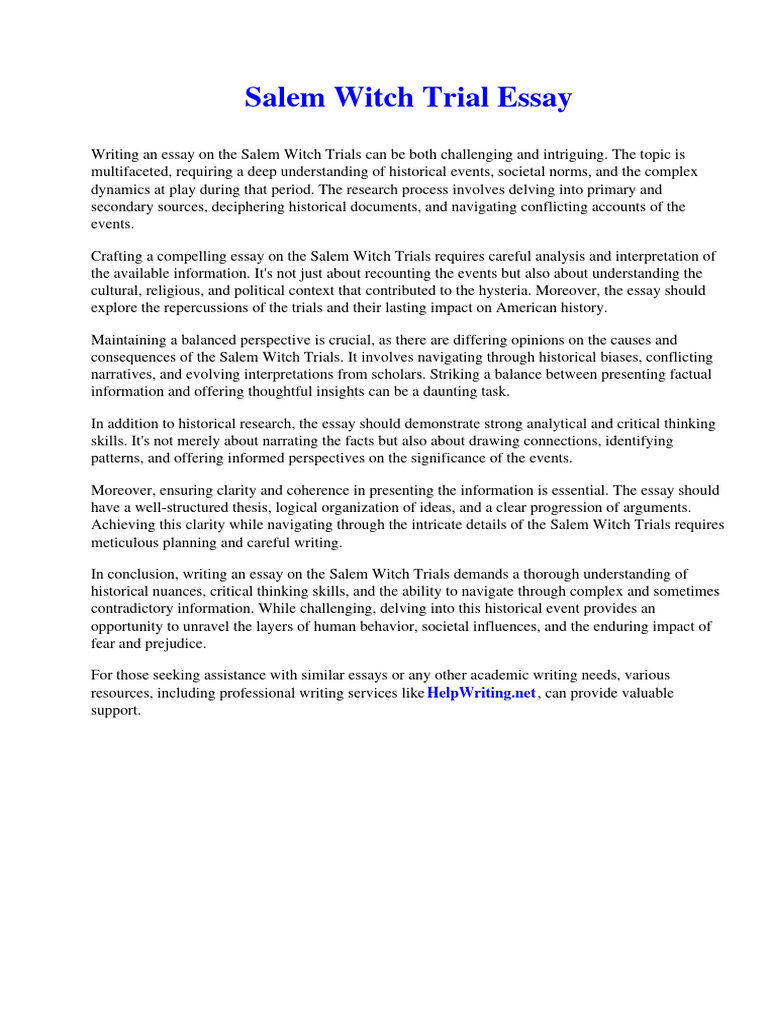 Salem Witch Trial Essay PDF Essays Medicine