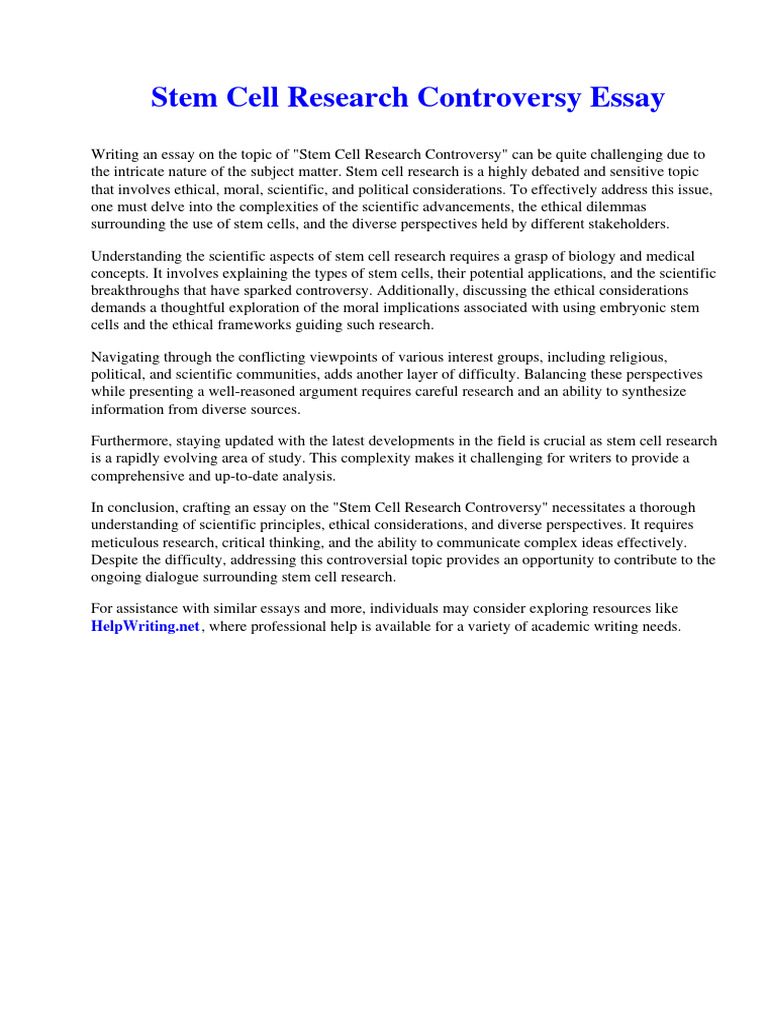 Stem Cell Research Controversy Essay PDF Plea Utility