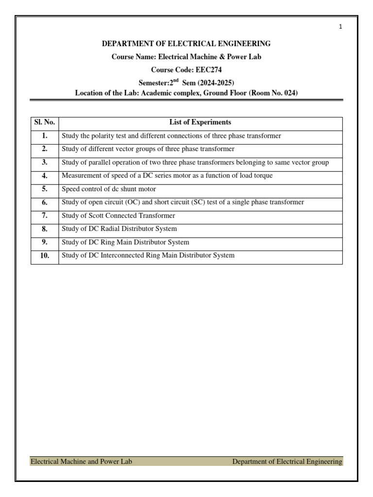 Electrical Machine And Power Lab New 1 Pdf Transformer Physical