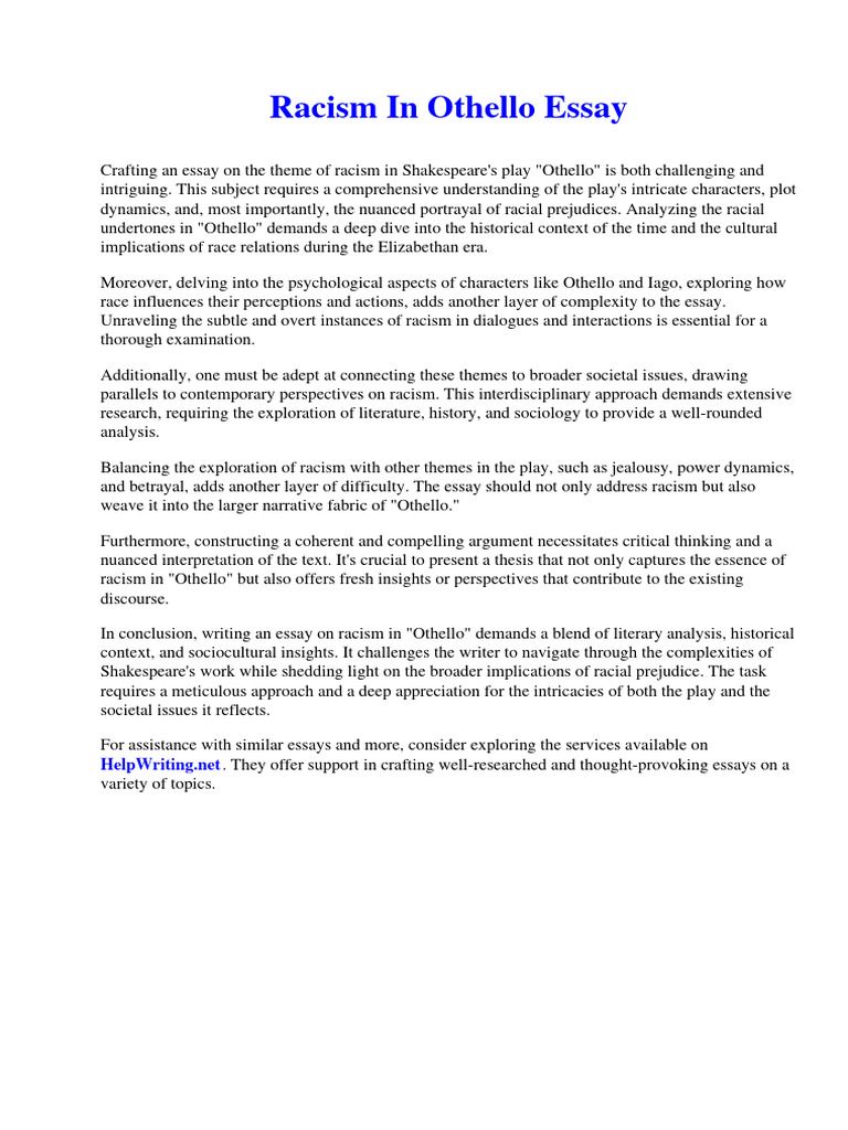 Racism in Othello Essay | PDF | Marketing | Racism