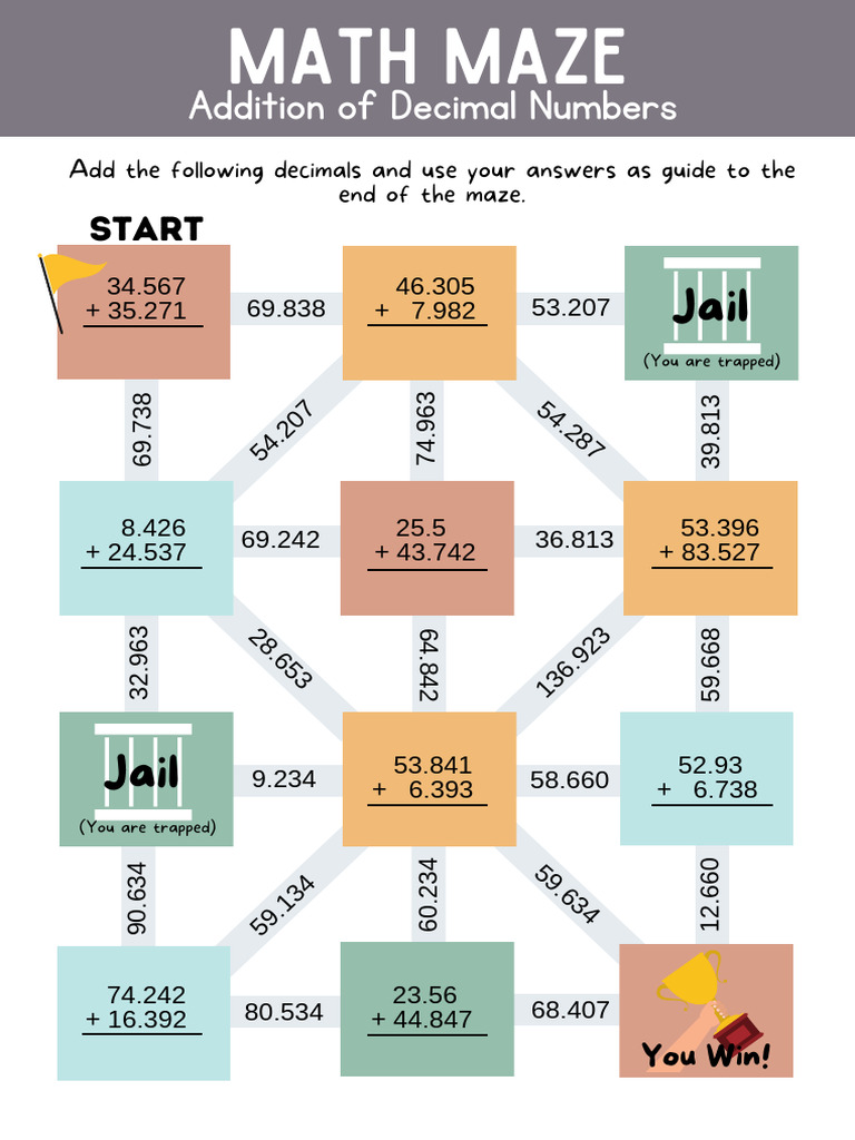 Decimal Addition Math Maze | PDF